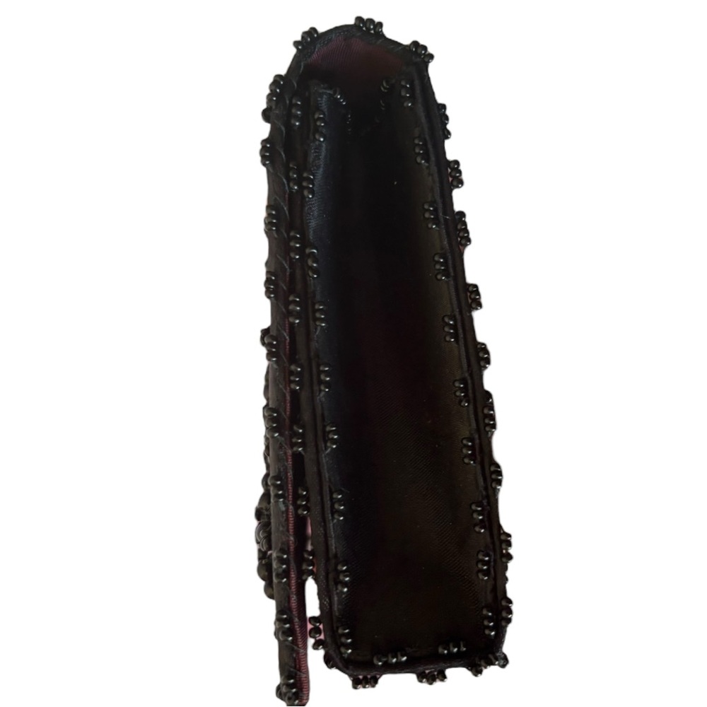 Vintage Hong Kong Hand Made Black Beaded Clutch Bag Satin Snap Closure 60s 70s - Picture 9 of 10